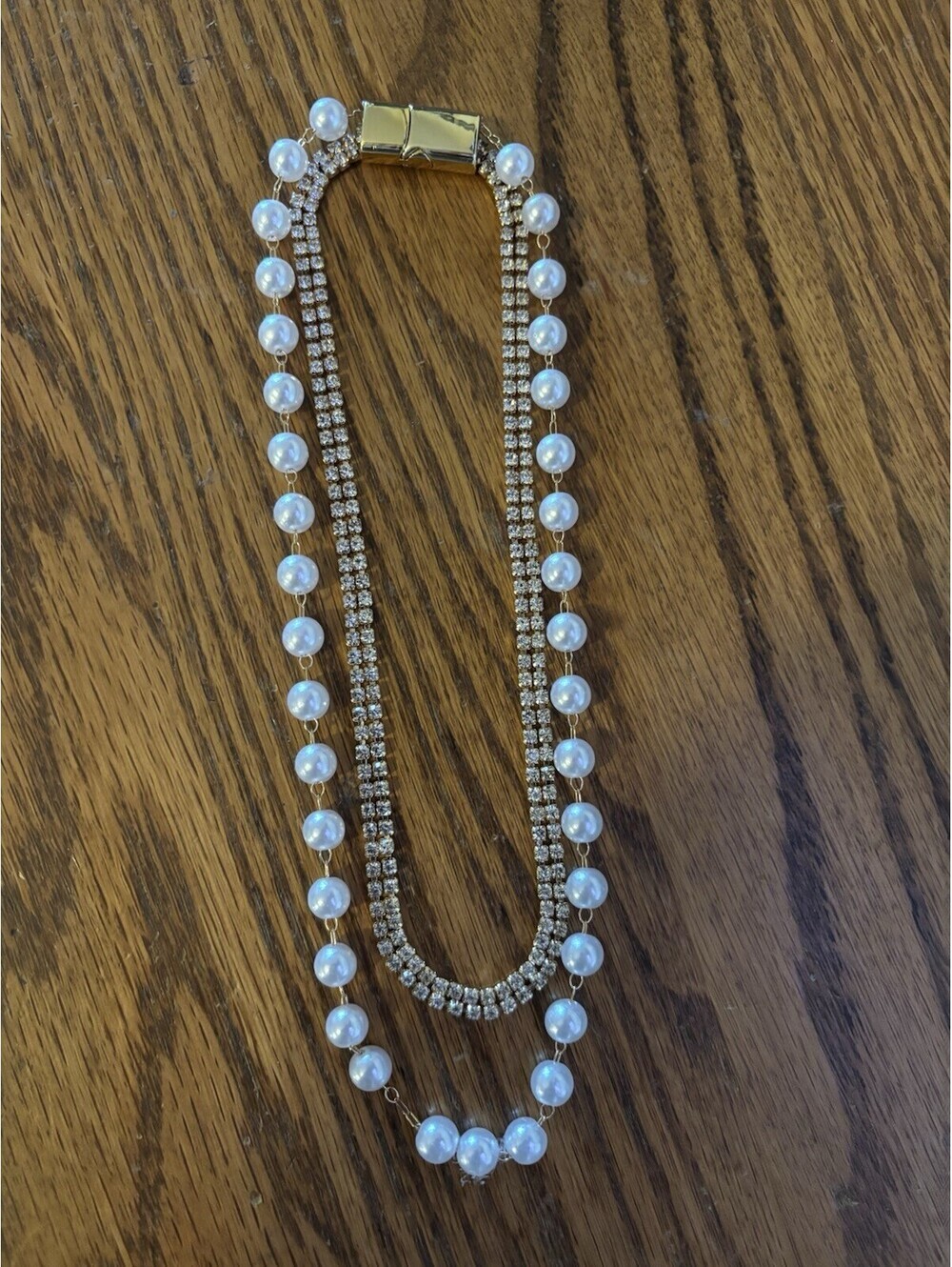 gold tone layered pearl necklace